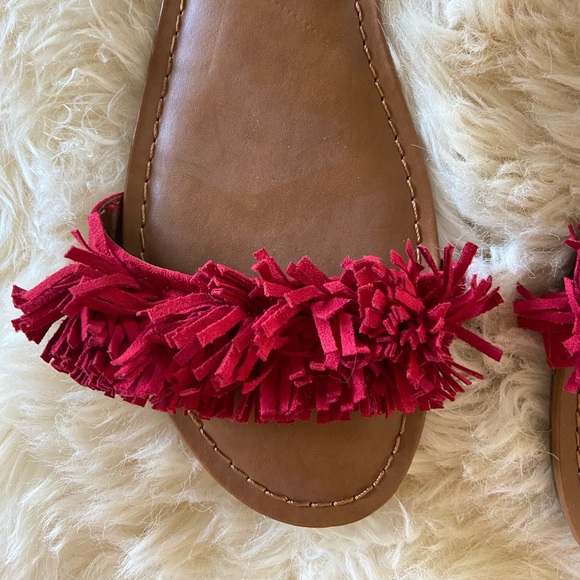 Brash Raspberry Ankle Tie Sandals with Fluffy Faux Suede Strap - Picture 6 of 13